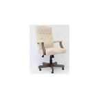 Pemberly Row Tufted Swivel Executive Office Chair, 43-47 in Height, Champagne Velvet Upholstery, Driftwood Finish, Adjustable High Back Design, Brass Casters, Traditional Style for Office Use