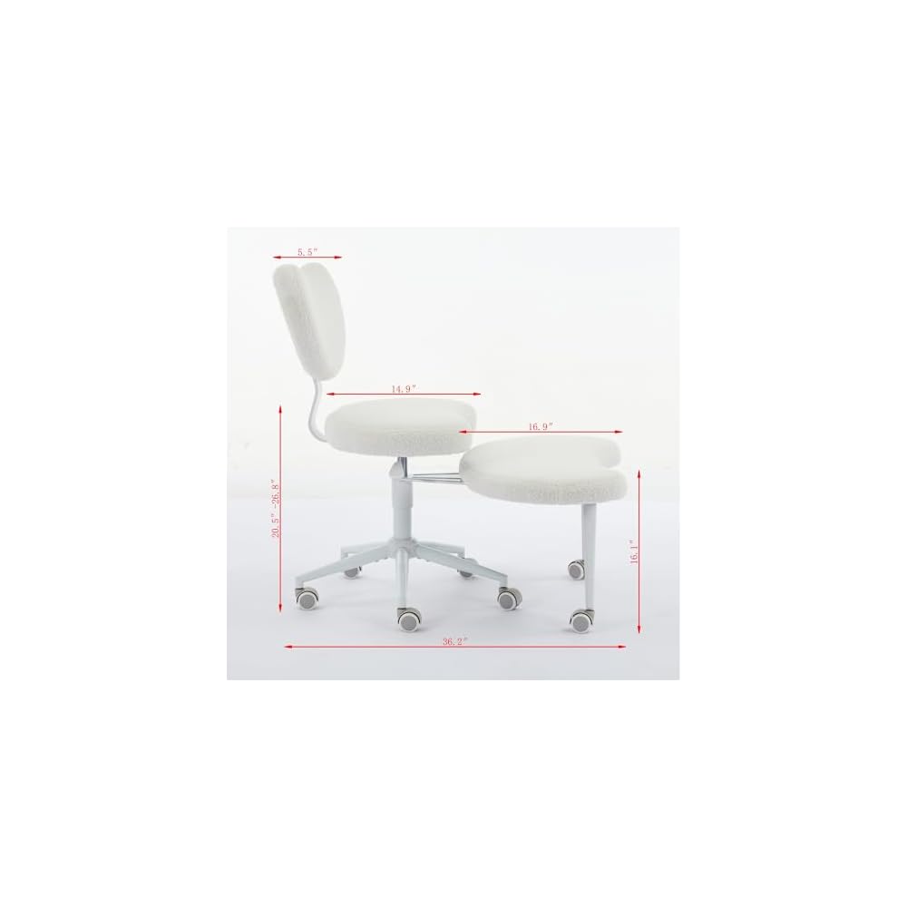 Ergonomic ADHD Criss Cross Legged Office Desk Chair - Meditation Kneeling Yoga Chair Adjustable Height with Wheels Lumbar Support, 360° Swivel Wider Footrest for Home Work, White