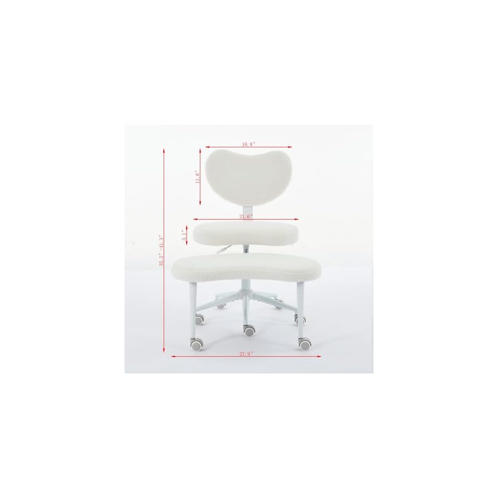 Ergonomic ADHD Criss Cross Legged Office Desk Chair - Meditation Kneeling Yoga Chair Adjustable Height with Wheels Lumbar Support, 360° Swivel Wider Footrest for Home Work, White