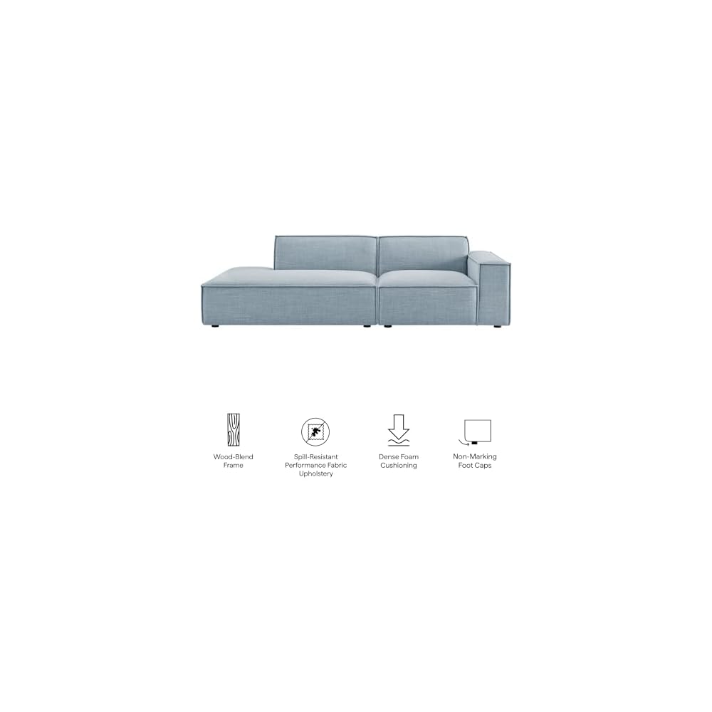 Modway Restore Performance Fabric Upholstered 2-Piece Modular Loveseat in Sky – Low Profile Sectional Sofa with Right-Facing Armchair and Left-Facing Armless Chaise