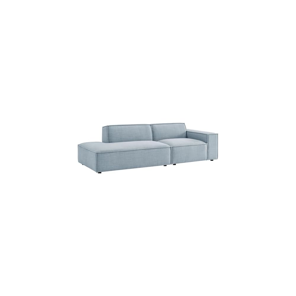 Modway Restore Performance Fabric Upholstered 2-Piece Modular Loveseat in Sky – Low Profile Sectional Sofa with Right-Facing Armchair and Left-Facing Armless Chaise