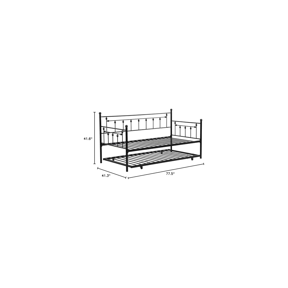 Convertible Modern Twin Size Metal Daybed Couch Pull Out Trundle Sofa Bed 2 in 1 Convertible Sleeper Daybed Sofa Bed Frame for Bedroom Living Room Guest Room Office Black One Size