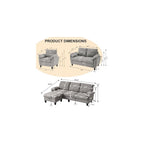84" Convertible Sectional Sofa Set, 3 Seat L Shaped Couch with Reversible Chaise/Loveseat Sofa/Accent Chair, Polyester Fabre 3 Piece Sofa Set for Living Room, Light Grey