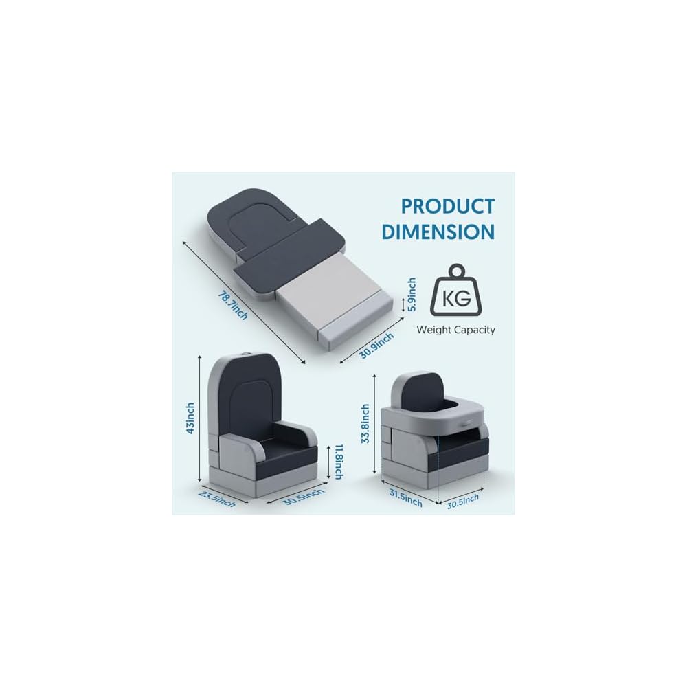 Folding Sofa Bed Memory Foam Convertible Reading Pillow Fold Out Sleeper Chair Bed Foldable Mattress Futon Couch Lounge Removable Cover for Living Room Guest Use Home Office