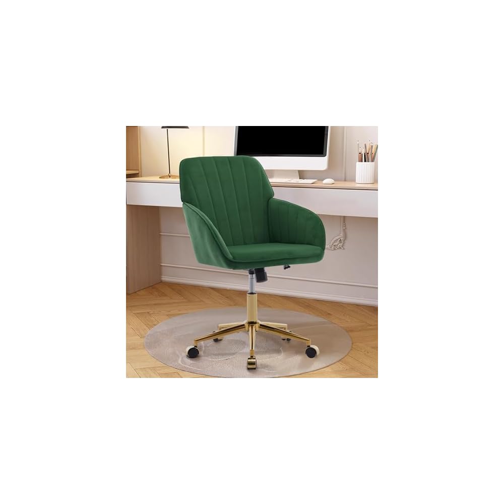 Green Velvet Swivel Vanity Makeup Chair with Wheels