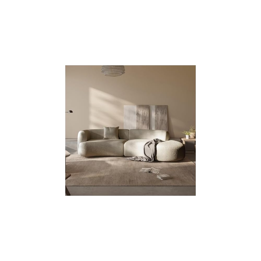 Acanva Modern Curved Living Room Sofa Fabric Swatch, Boucle-Light Coffee