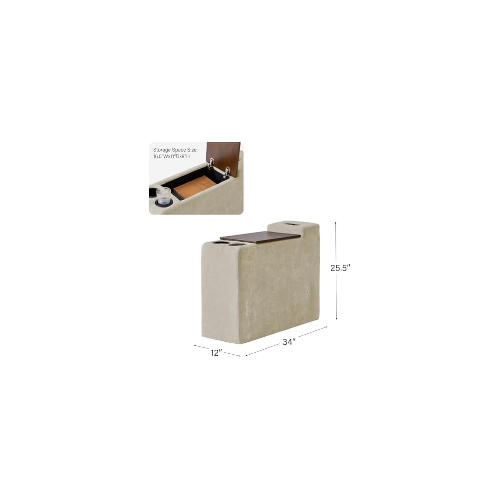 EcoHarbor Living Modular Sofa Center Console with Tabletop & Dual Charging Ports, Multi-Functional Sectional Organizer tith Cup Holder & USB Charger for Customizable Sofa Configurations, Beige