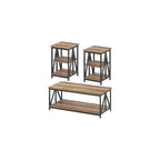 Bigbiglife Living Room Coffee Table Set of 3, Industrial X-Design Coffee Table and 2 End Side Tables, 3 Piece Living Room Table Set with Large Storage for Apartment Home (Black)