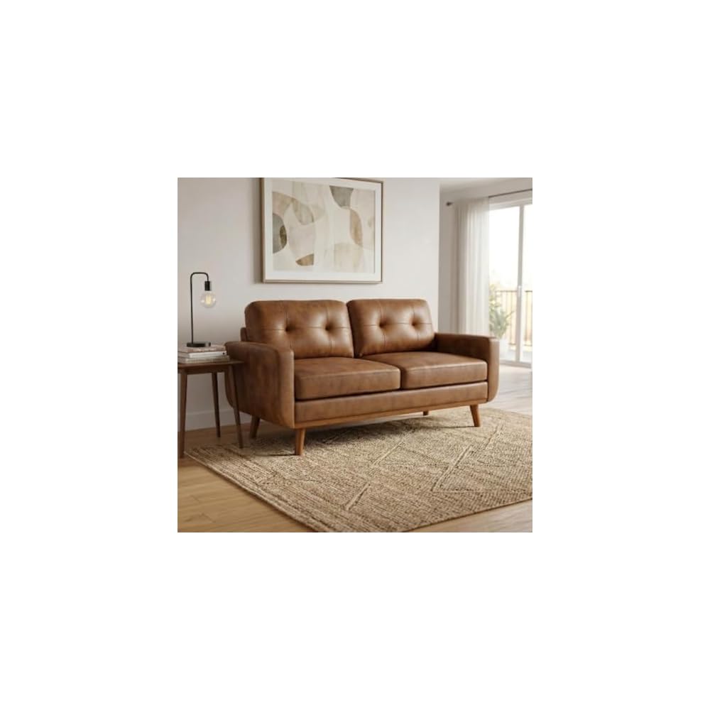 Light Brown Small Office Couch, 65" Mid Century Modern Loveseat Sofa for Small Spaces, Comfy Mini Cloud Couch for Bedroom, Vintage Two Seater Couch for Living Room Apartment (Light Brown)