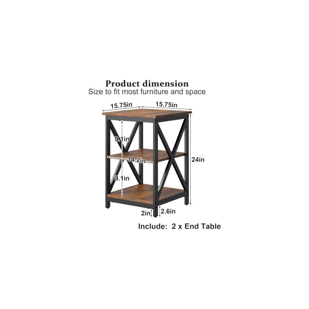 Bigbiglife Living Room Coffee Table Set of 3, Industrial X-Design Coffee Table and 2 End Side Tables, 3 Piece Living Room Table Set with Large Storage for Apartment Home (Black)