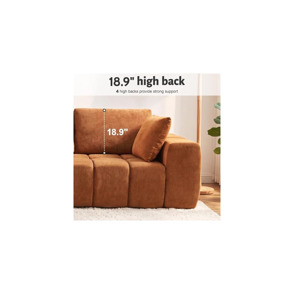 116" Modular Boneless Couch for Living Room, Modern Sectional Chenille Sofa with Oversized Deep Seat,Cloud Couch with L-Shape Chaise,No Assembly Required,Orange
