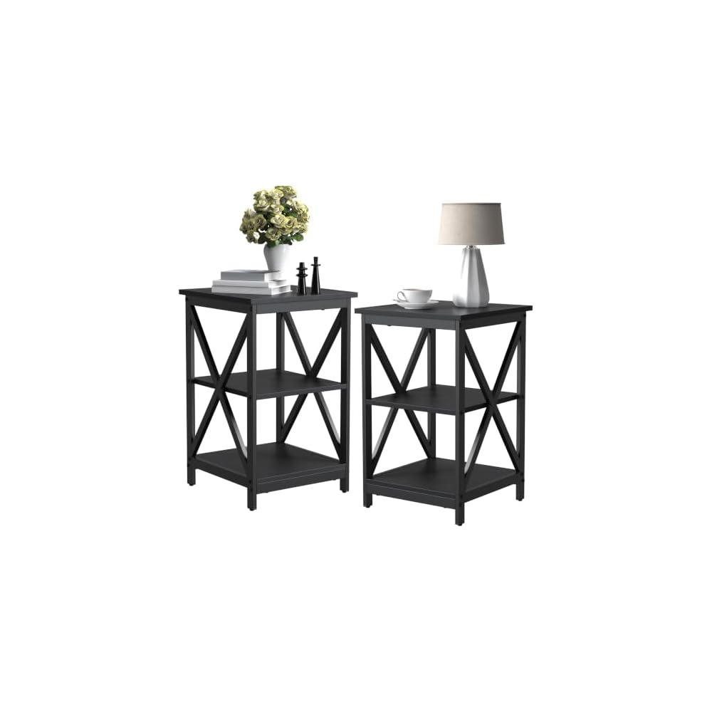 Bigbiglife Living Room Coffee Table Set of 3, Industrial X-Design Coffee Table and 2 End Side Tables, 3 Piece Living Room Table Set with Large Storage for Apartment Home (Black)