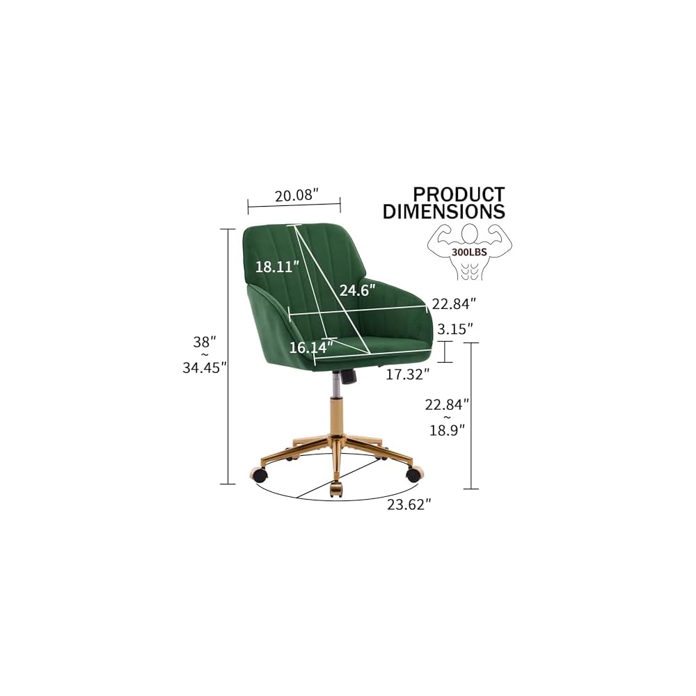 Green Velvet Swivel Vanity Makeup Chair with Wheels