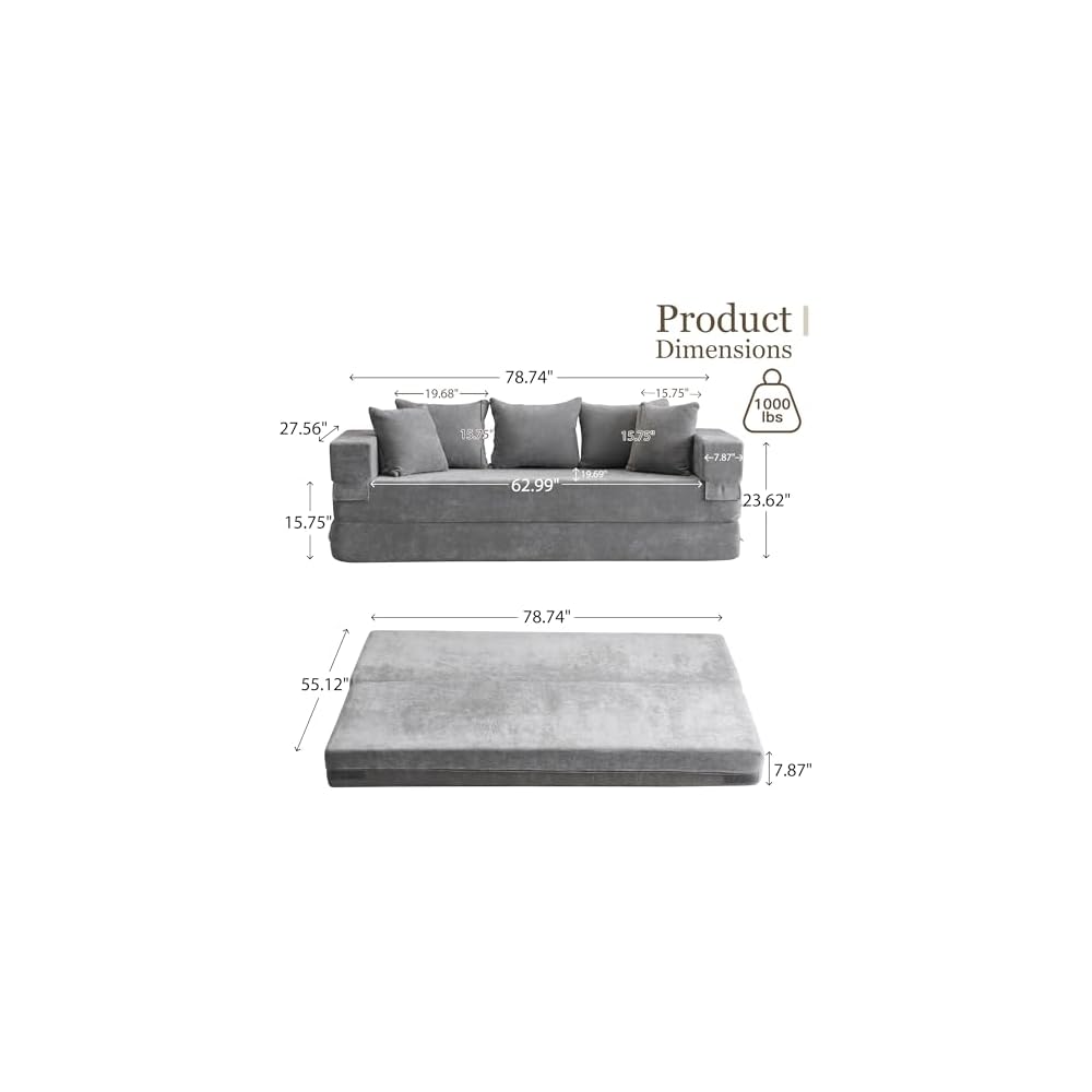 79" Convertible Folding Sofa Bed Queen, Sleeper Sofa Couch with Armrest