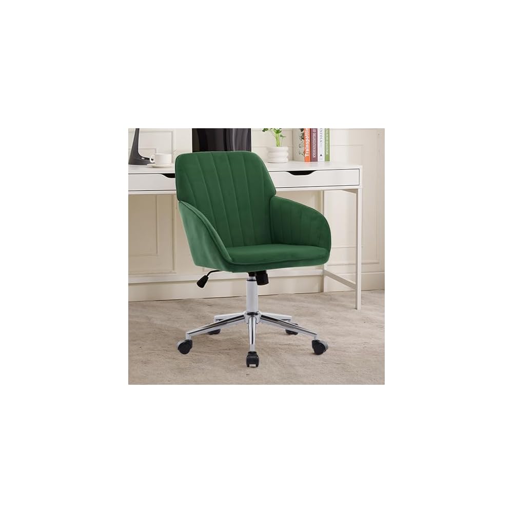Green Velvet Swivel Vanity Makeup Chair with Wheels