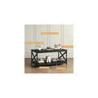 Bigbiglife Living Room Coffee Table Set of 3, Industrial X-Design Coffee Table and 2 End Side Tables, 3 Piece Living Room Table Set with Large Storage for Apartment Home (Black)