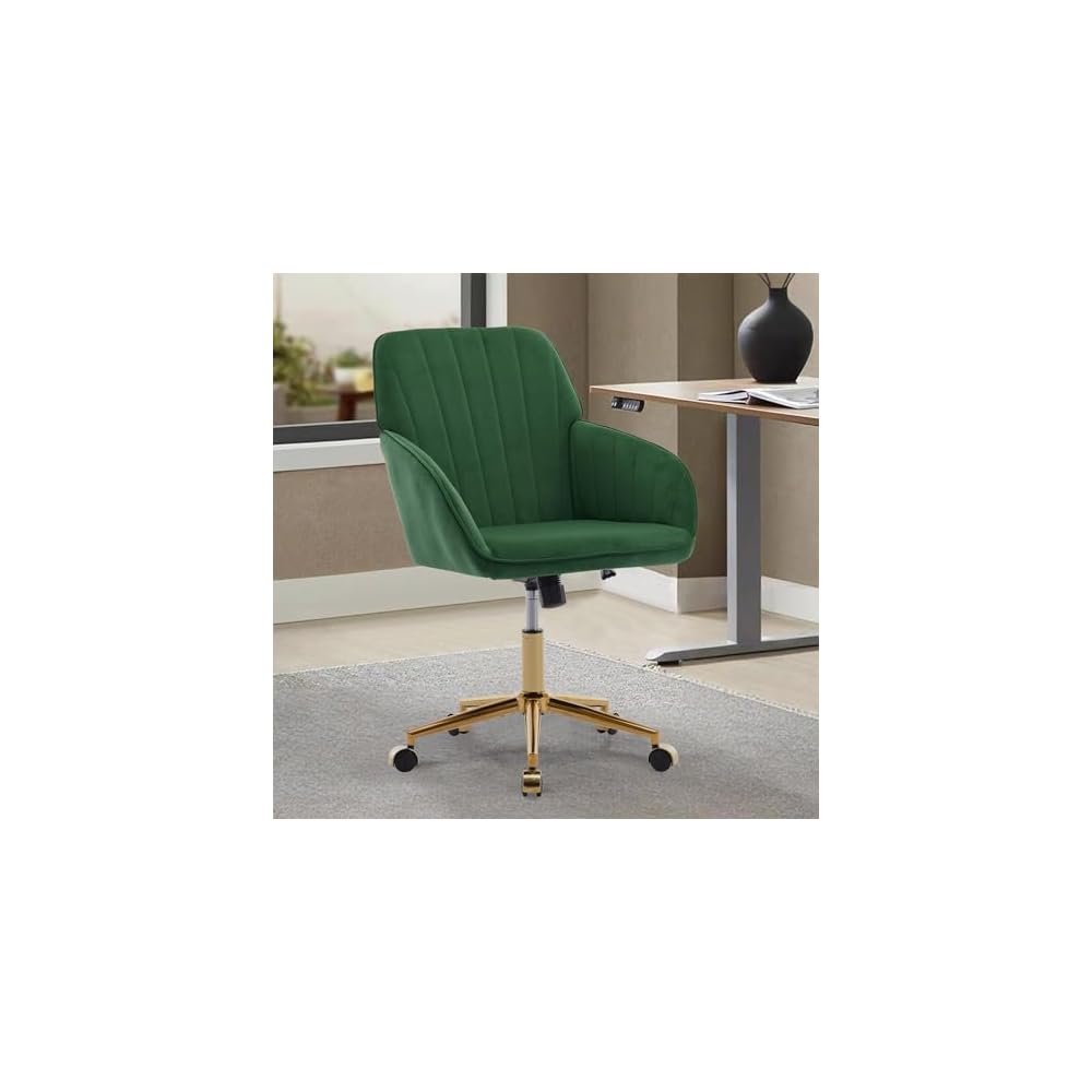 Green Velvet Swivel Vanity Makeup Chair with Wheels