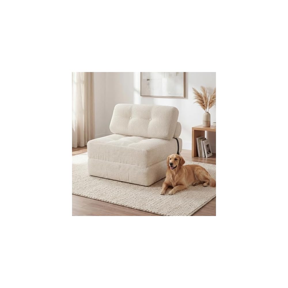 KOMFOTT Convertible Folding Sofa Bed with Pillow (Beige)