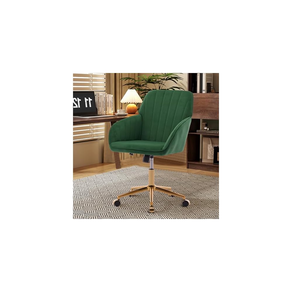 Green Velvet Swivel Vanity Makeup Chair with Wheels