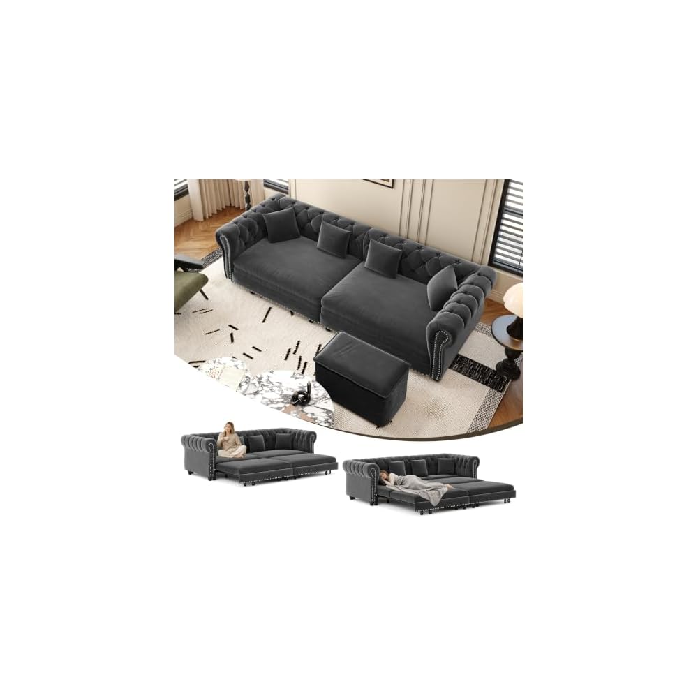 Chesterfield Sofa,89" 3-in-1 Pull-Out Sofa Bed,Convertible Sleeper Sofa Bed