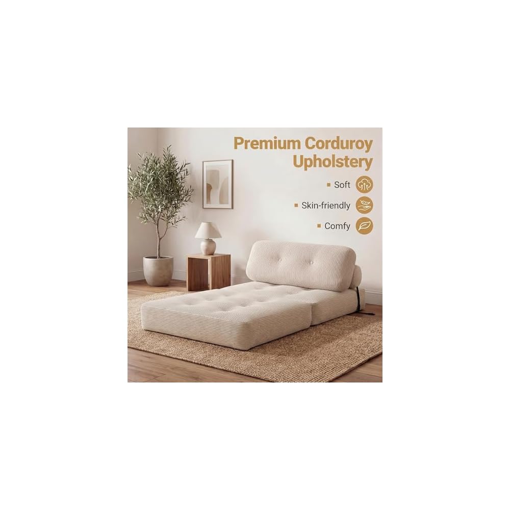 KOMFOTT Convertible Folding Sofa Bed with Pillow (Beige)