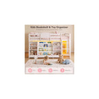 Low Loft Bed Twin Size with 4-Tier Bookshelf & Toy Storage,LED Lights,White