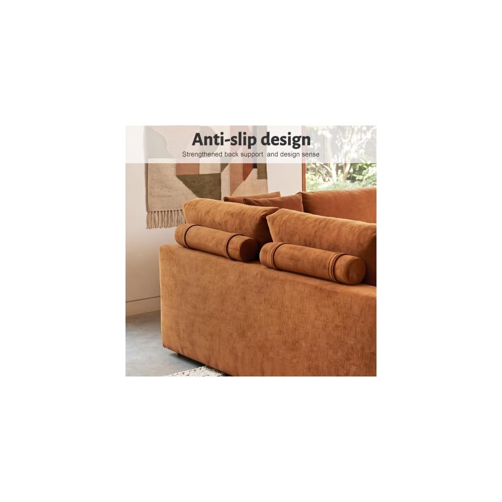 116" Modular Boneless Couch for Living Room, Modern Sectional Chenille Sofa with Oversized Deep Seat,Cloud Couch with L-Shape Chaise,No Assembly Required,Orange