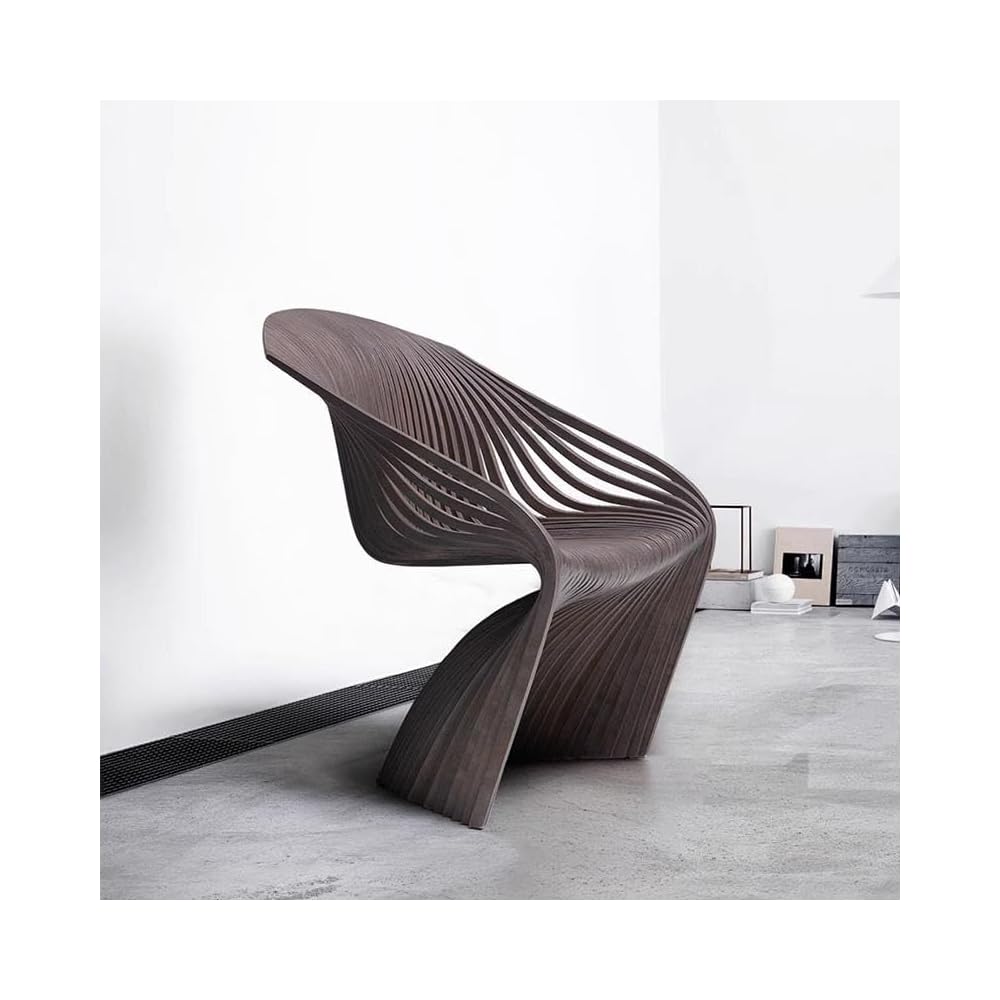 Sculptural Slatted Wood Accent Chair with Curved Back and Open Frame