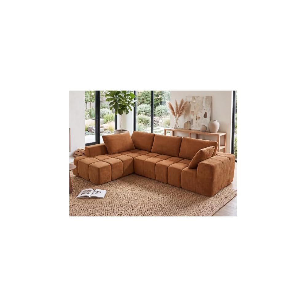 116" Modular Boneless Couch for Living Room, Modern Sectional Chenille Sofa with Oversized Deep Seat,Cloud Couch with L-Shape Chaise,No Assembly Required,Orange