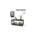 Bigbiglife Living Room Coffee Table Set of 3, Industrial X-Design Coffee Table and 2 End Side Tables, 3 Piece Living Room Table Set with Large Storage for Apartment Home (Black)