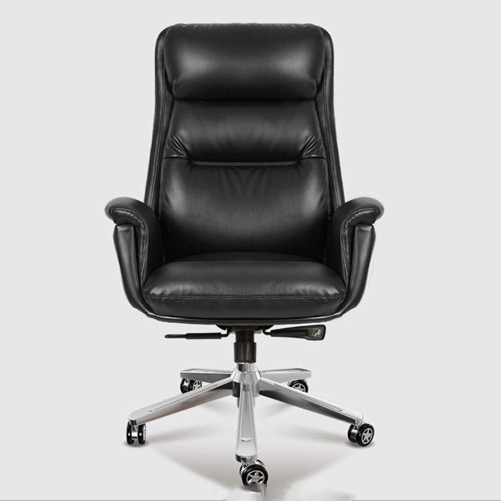 Executive Office Chair Big and Tall Tilt Function Swivel Computer Chair PU Leather Simple Comfortable Sedentary Boss Chair (Color : Gray Size : Cowhide) (Black Cowhide)
