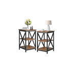 Bigbiglife Living Room Coffee Table Set of 3, Industrial X-Design Coffee Table and 2 End Side Tables, 3 Piece Living Room Table Set with Large Storage for Apartment Home (Black)