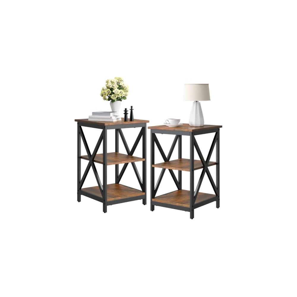 Bigbiglife Living Room Coffee Table Set of 3, Industrial X-Design Coffee Table and 2 End Side Tables, 3 Piece Living Room Table Set with Large Storage for Apartment Home (Black)