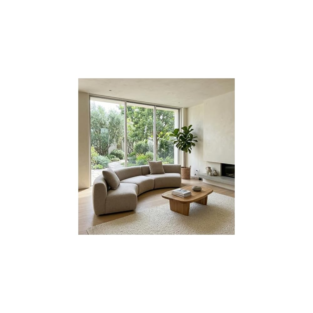 Acanva Modern Curved Living Room Sofa Fabric Swatch, Boucle-Light Coffee