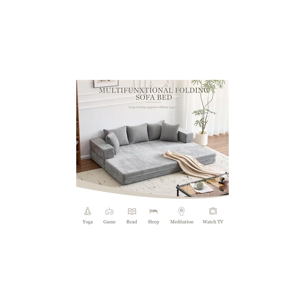 79" Convertible Folding Sofa Bed Queen, Sleeper Sofa Couch with Armrest