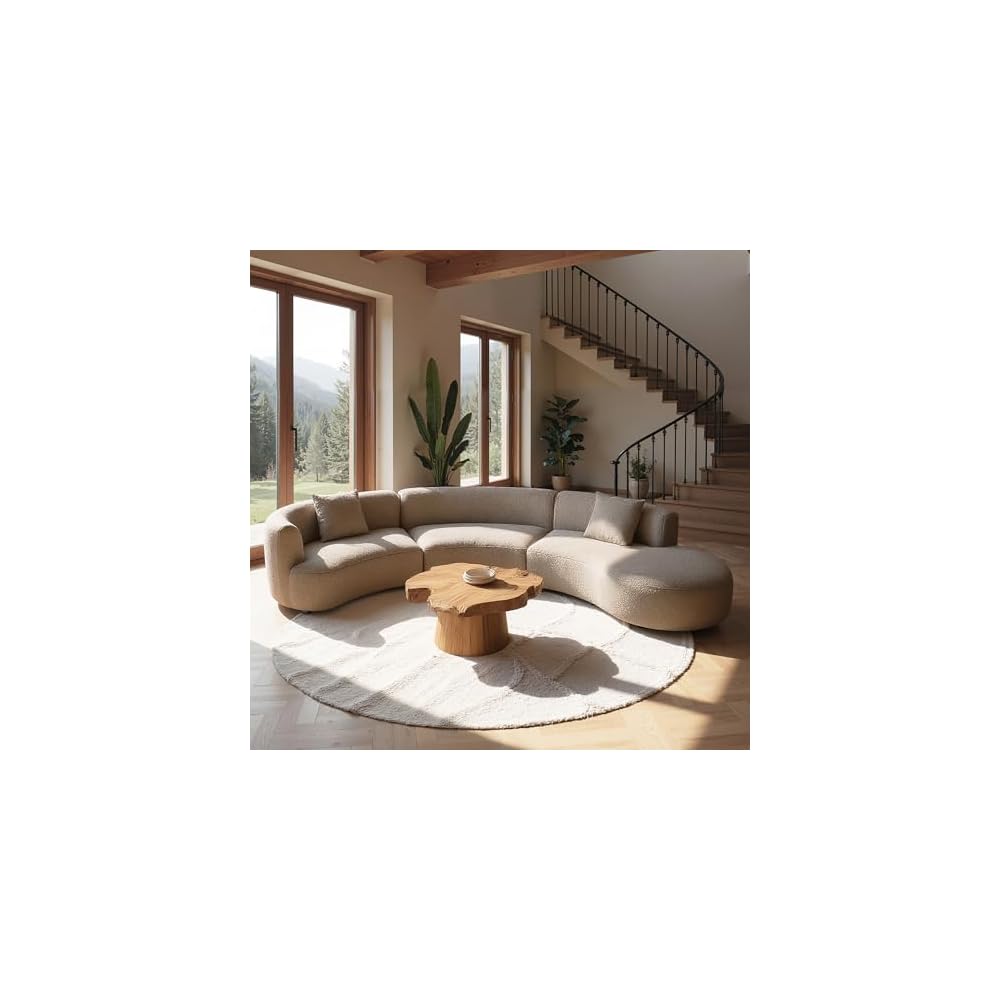 Acanva Modern Curved Living Room Sofa Fabric Swatch, Boucle-Light Coffee
