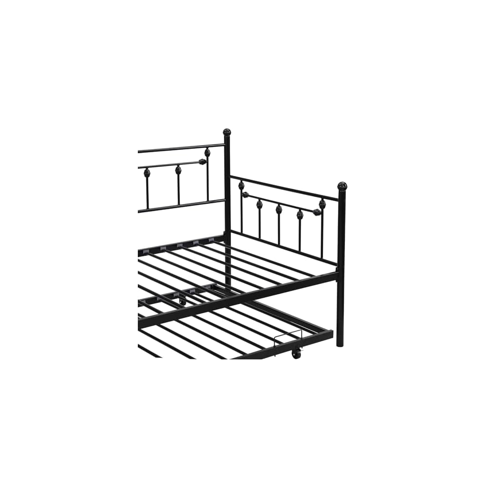 Convertible Modern Twin Size Metal Daybed Couch Pull Out Trundle Sofa Bed 2 in 1 Convertible Sleeper Daybed Sofa Bed Frame for Bedroom Living Room Guest Room Office Black One Size