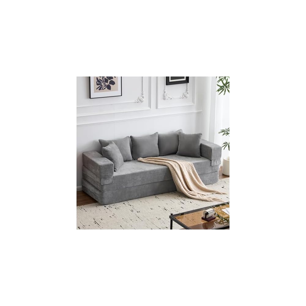 79" Convertible Folding Sofa Bed Queen, Sleeper Sofa Couch with Armrest