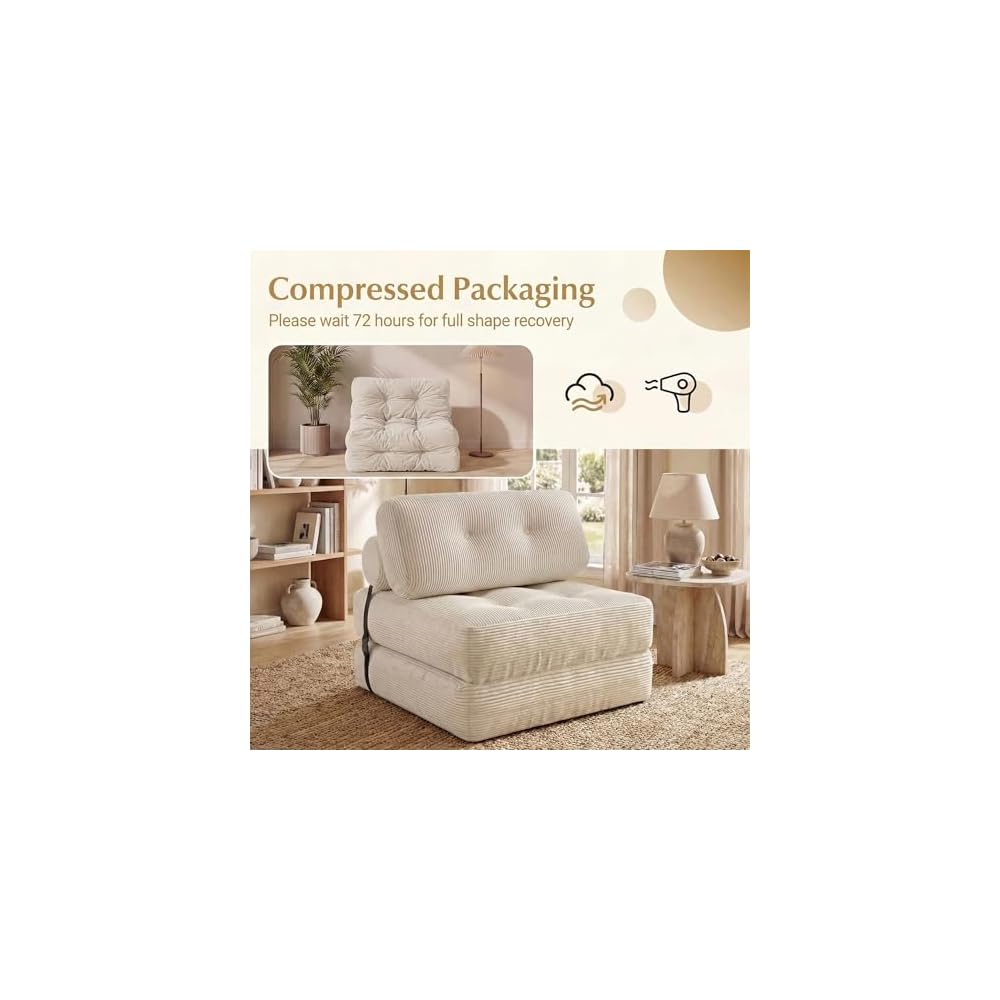 KOMFOTT Convertible Folding Sofa Bed with Pillow (Beige)