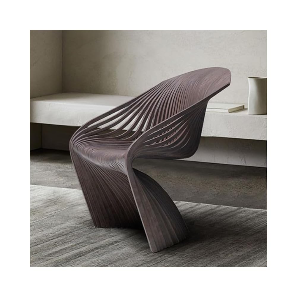Sculptural Slatted Wood Accent Chair with Curved Back and Open Frame