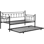 Convertible Modern Twin Size Metal Daybed Couch Pull Out Trundle Sofa Bed 2 in 1 Convertible Sleeper Daybed Sofa Bed Frame for Bedroom Living Room Guest Room Office Black One Size