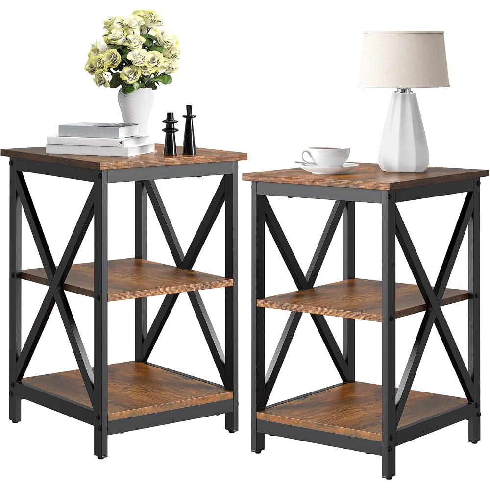 Bigbiglife Living Room Coffee Table Set of 3, Industrial X-Design Coffee Table and 2 End Side Tables, 3 Piece Living Room Table Set with Large Storage for Apartment Home (Black)