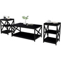 Bigbiglife Living Room Coffee Table Set of 3, Industrial X-Design Coffee Table and 2 End Side Tables, 3 Piece Living Room Table Set with Large Storage for Apartment Home (Black)