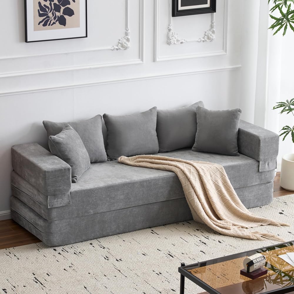 79" Convertible Folding Sofa Bed Queen, Sleeper Sofa Couch with Armrest