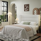 SHA CERLIN Full Size Velvet Bed Frame with Wingback Headboard/Upholstered Platform Bed with Wooden Slats/Mattress Foundation/No Box Spring Needed/Easy Assembly/White