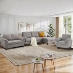 84" Convertible Sectional Sofa Set, 3 Seat L Shaped Couch with Reversible Chaise/Loveseat Sofa/Accent Chair, Polyester Fabre 3 Piece Sofa Set for Living Room, Light Grey