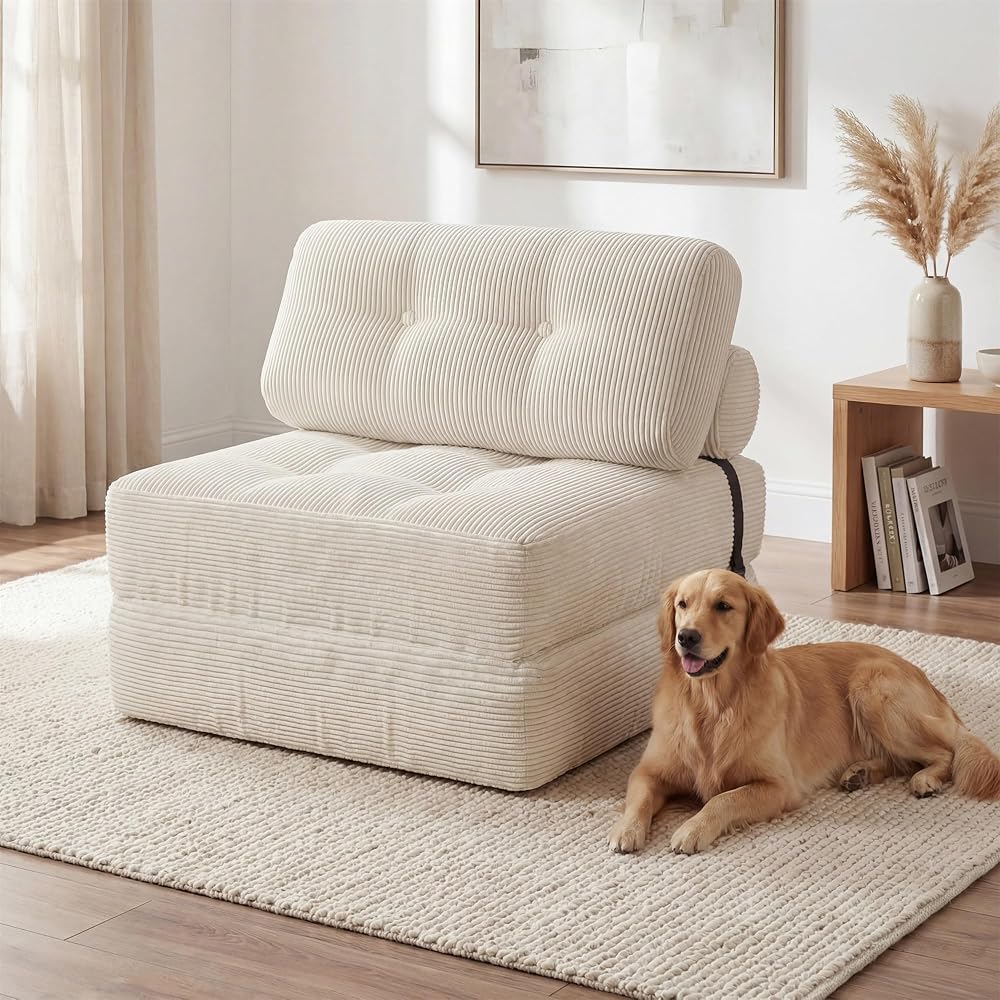 KOMFOTT Convertible Folding Sofa Bed with Pillow (Beige)